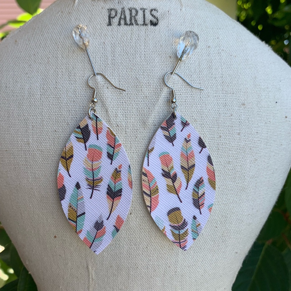 Feather Faux Leather Earrings